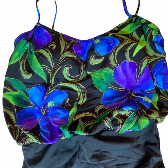 Robby Len Swim Fashions One Piece Swimsuit Blue Floral Sz 12 - Picture 4 of 9